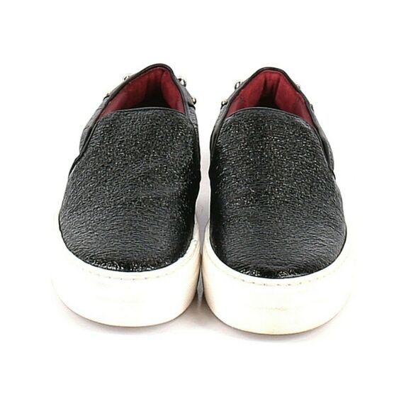 MAJE Finyl cracked leather studded slip on low top shiny black sneakers 38 NEW - Picture 2 of 8